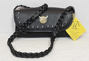 Bolso de sillín Willie & Max negro imitación cuero tachonado correa trenzada nuevo con etiquetas motocicleta - Imagen 1 de 11