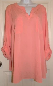 Beautiful Peach SUSAN GRAVER Long Tab Sleeve Blouse w/Pockets - 2X - Picture 1 of 1