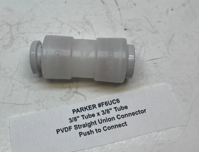 PARKER 3/8" Tube x 3/8" Tube PVDF Push to Connect Straight Union - 300PSI - Image 1 of 4