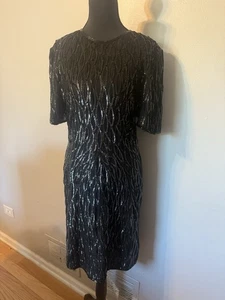 Vintage MARK AND JOHN by SAM Gr. M schwarz Perlen Seidenkleid Midi Abend Glam 80er - Bild 1 von 14