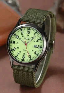 🇫🇷 Uhr grün/khaki Armee Militärkommando Sport fluoreszierend und Datum 🇫🇷 - Bild 1 von 7