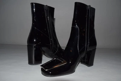 ¡NUEVO EN CAJA! Botas YSL Saint Laurent Maxine charol media pantorrilla 38,5 hebilla negra Foto 1 de 4