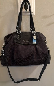 Coach Signature Ashley Canvas Black Satchel Tote Shoulder Handbag Purse F19244 - Picture 1 of 9