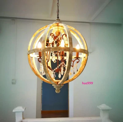 Countryside Solid Wood Vintage Antique Orb Farmhouse 5-Light Chandelier Lamp - Image 1 of 4