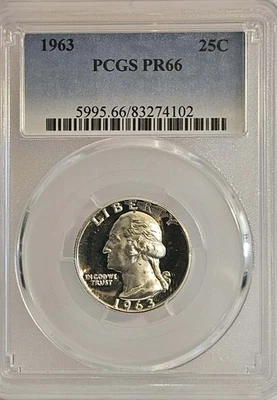 1963 WASHINGTON SILVER QUARTER PROOF GEM PCGS PR66 Philadelphia Mint USA Coin - Image 1 of 4