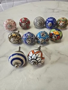 Hand Painted 11 Pcs Lot Colorful Ceramic Cabinet Knobs Pulls Drawer - Picture 1 of 3