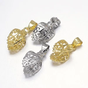 2 große filigrane Blatt Anhänger Klemmbügel Verschlüsse silberfarben/vergoldet 18x8x10mm - Bild 1 von 5