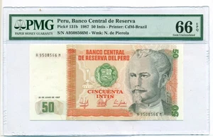 Peru 1987 50 Intis Bank Note Gem Unc 66 EPQ PMG - Picture 1 of 4