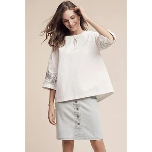 Anthropologie Ne Quittez Pas Anja Denim besticktes Top in Weiß - Größe Small - Bild 1 von 11