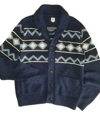 GAP Cardigan Sweater Navy Blue Aztec Cotton Cashmere Wool Shawl Collar NEW XL - Image 1 of 4