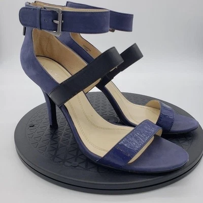 Sandalias Tahari London Azul Marino Gamuza Tacón Bloque Correa al Tobillo Zapatos Talla 10M Foto 1 de 4