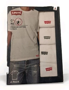 LEVIS 4 Pack Men's Small White Crew Neck Short Sleeve Cotton Logo T Shirt - Picture 1 of 3