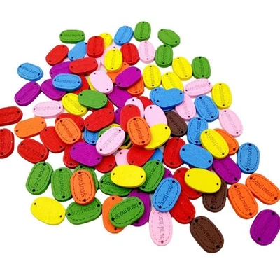 200pcs Assorted Color 2 Holes Handmade Label Wooden Sewing - Bild 1 von 4