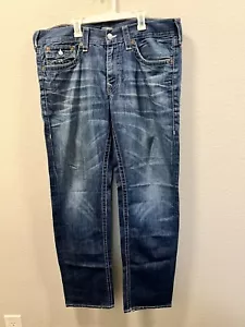 Vaqueros para hombre True Religion Ricky, talla 36, punto de contraste descolorido, mezclilla índigo - Imagen 1 de 7