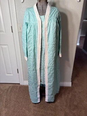 Vestido de pijama y bata de chenilla a rayas verdes Stan Herman de colección talla M Foto 1 de 4