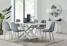 MAYFAIR White Gloss Chrome Rectangle Dining Table & 6 Luxury Velvet Chairs