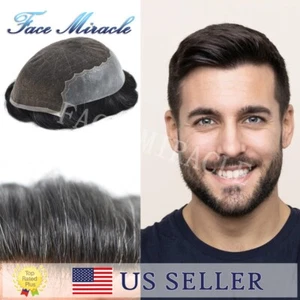 French Lace Toupee for Men Human Hair Replacement Systems Lace & PU Mens Toupee - Picture 1 of 148
