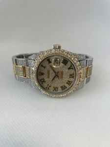 Rolex Datejust 36mm Roman Numeral Dial Two Tone Iced-Out Diamond Watch - Picture 1 of 7