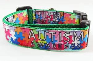 Autism Awareness Hundehalsband Handarbeit verstellbare Schnalle 1 oder 5/8" breit oder Leine - Bild 1 von 12