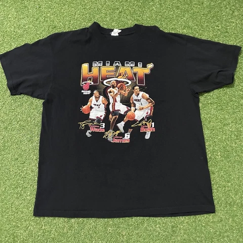 Miami Heat Big Three James 6 Wade 3 Bosh 1 NBA Black T-shirt Men's XL Tee Cover