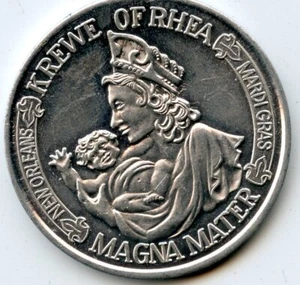 Mardi Gras Doubloon Krewe of Rhea 1973 aluminio - Imagen 1 de 2
