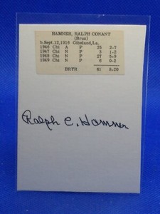 VINTAGE AUTOGRAPH with Baseball Career Stats RALPH HAMNER