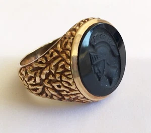 Antique 1950’s 10k Lg. Carved Onyx Ring - Picture 1 of 6