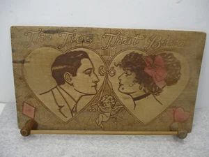 Vintage Man Woman Pyrography Wood Burning Plaque Towel Holder Wedding Love - Picture 1 of 6