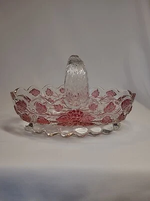 Vintage Westmoreland Clear Glass Ruby Luster Grape Oval Basket with Split Handle - Image 1 of 4