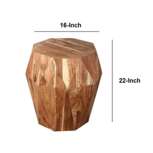 THE URBAN PORT End Side Table 21.5" H X 16" W, Octagon Acacia Wood Top In Brown - Picture 1 of 9