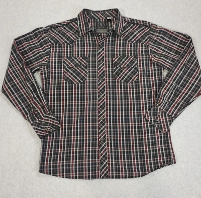 Indigo Star 衬衫男式大号西部 Yoke 珍珠扣黑色格子刺绣 — 第 1/4 张图片