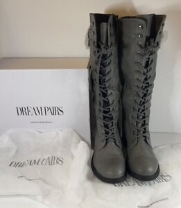 DREAM PAIRS Women Faux Fur Lined Knee High Riding Combat Boots US SZ 8 Grey NEW