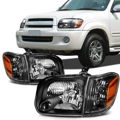 Fits Toyota Tundra 05-06 Sequoia 07 Black Headlamps Headlights Replacement Pair - Изображение 1 из 4