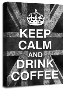 Large Keep Calm Art Print Quote Red White Blue Drink Coffee Framed Wall Picture - Picture 1 of 6