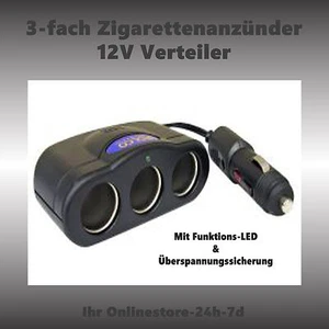 Encendedor de cigarrillos 1 a 3 adaptadores distribuidor extensión coche barco camping NUEVO - Imagen 1 de 1
