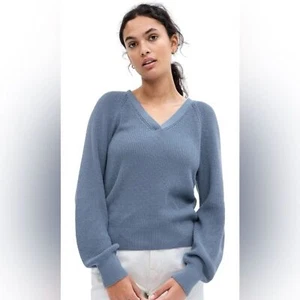 Neu mit Etikett Gap klassischer blauer gerippter Damenpullover mit V-Ausschnitt 100 % Baumwolle Größe Large - Bild 1 von 9