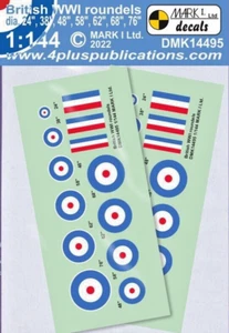 1/144 Decals: British WW1 Roundals Various Sizes # DMK14495 : MARK1 - Picture 1 of 1