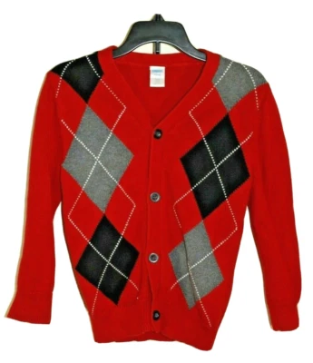 GYMBOREE Red Holidays Plaid Sweater Cardigan Jacket Pullover Boys Small 5-6 - Image 1 of 2