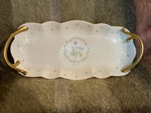 MIKASA "TENDER VIOLETS" BONE CHINA TRAY, GOLD HANDLES, #2110 - Picture 1 of 9