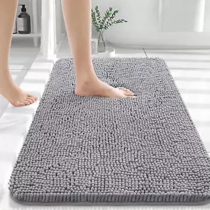 Bathroom Rugs 30"x20" Extra Soft Absorbent Chenille Bath Rugs Rubber Grey New - Picture 1 of 11