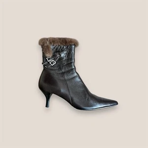 🍸👜 ¡Botines vintage Y2K Mei Di Ya ribete de piel cuero tacón de gatito! Talla 7,5 - Imagen 1 de 11