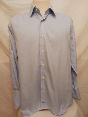 Camisa de vestir de algodón con puño francés azul claro David Donahue para hombre talla 16 1/2, 32/33 Foto 1 de 4