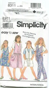SIMPLICITY 8311 GIRLS' JUMPSUIT, JUMPER & TOP SZ 7-10 UNCUT 1993 - Picture 1 of 3