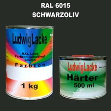 Maschinenlack RAL 6015 Schwarzoliv 1,5 kg Set  MATT & 10tlg. Pinsel Set