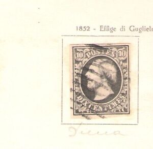1852 LUXEMBOURG - No. 1 - 10 cent black grey, USED acronym Alberto Diena
