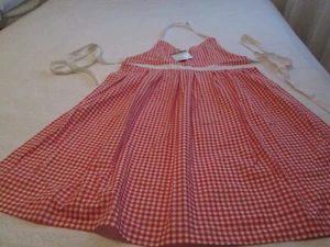 Red White Check Bib Apron Threshold New Cottagecore Cottage Country Checked - Imagen 1 de 12