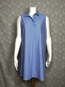 JUDE CONNALLY Vertical Stripe Ruffled Resort Wear Shift Dress Women's M - Picture 1 of 3