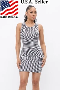 Damen Kariertes Kleid Rundhals Kurz Bodycon Dress S M L - Bild 1 von 5