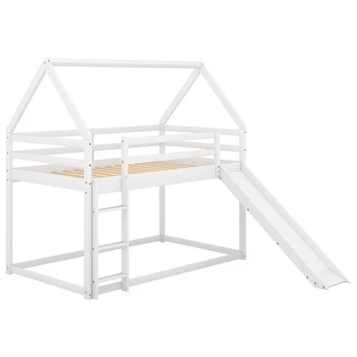 White Twin House Bunk Bed – Playful Design with Slide and Built-In Ladder - Image 1 of 4
