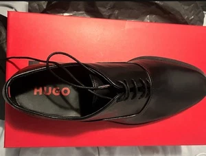 HUGO BOSS ITALY Men's Black Leather Formal Dress shoes KYRON Oxford $525 - Picture 1 of 4